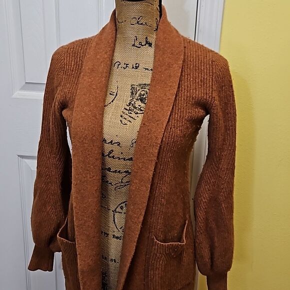 BCBGMAXAZRIA rust wool blend long open cardigan size XXS - Picture 2 of 11